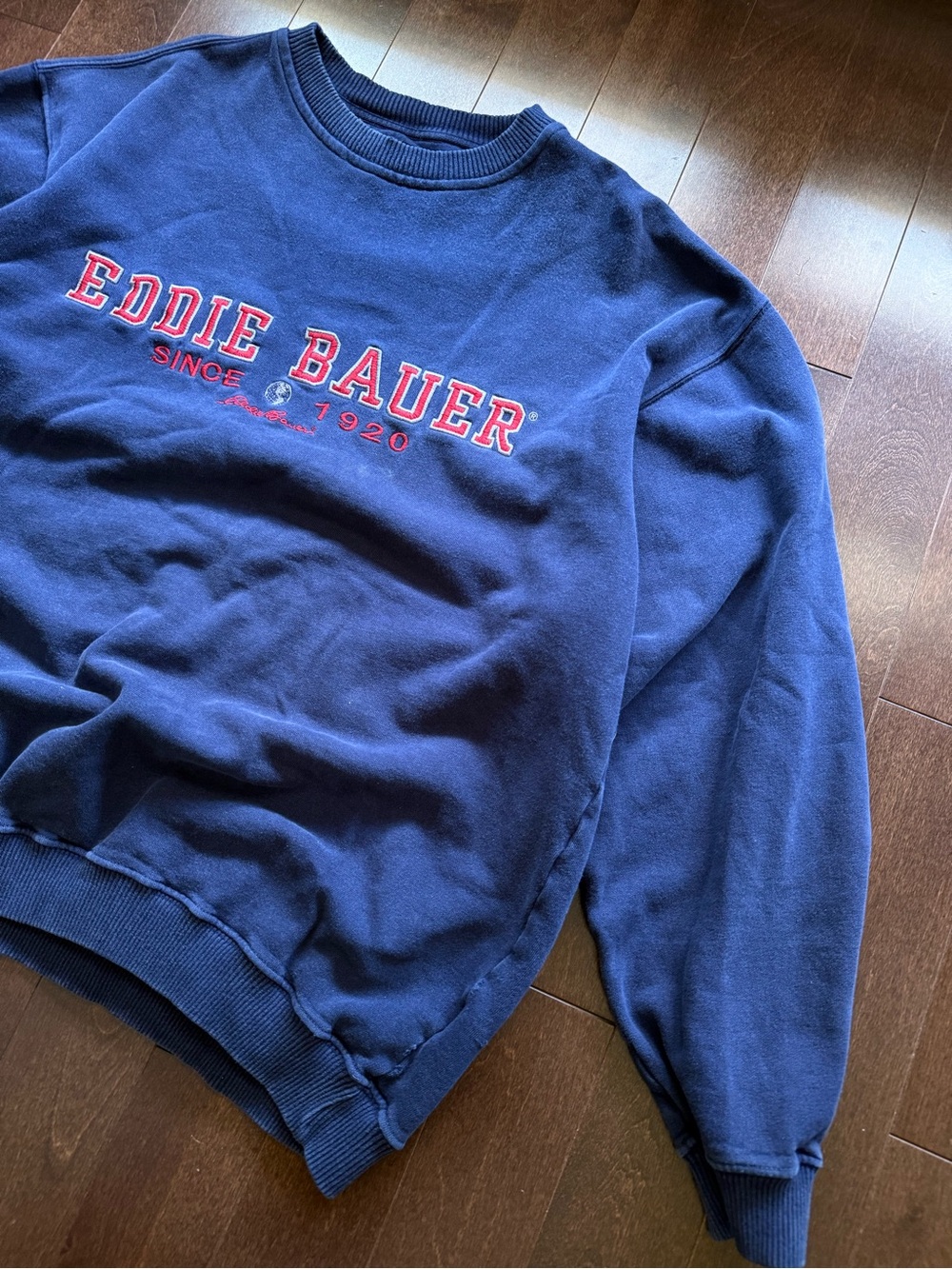 Vintage Eddie Bauer Oversized Boxy Ebtek Navy Crewneck Sweatshirt Embroidered XL